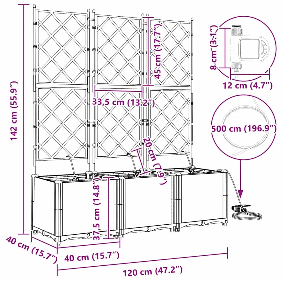 Cache-pot de jardin 3 pc Blanc 120 x 40 x 142 cm PP - 10