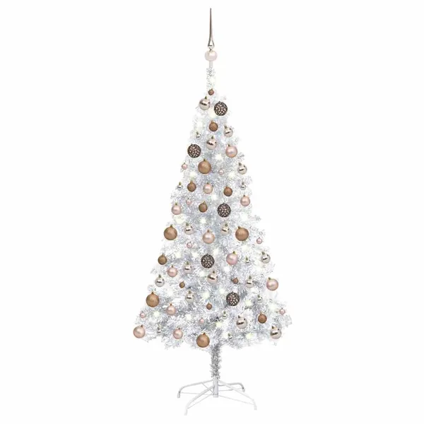 Arbre de Noël artificiel pré-éclairé/boules argenté 120 cm PET