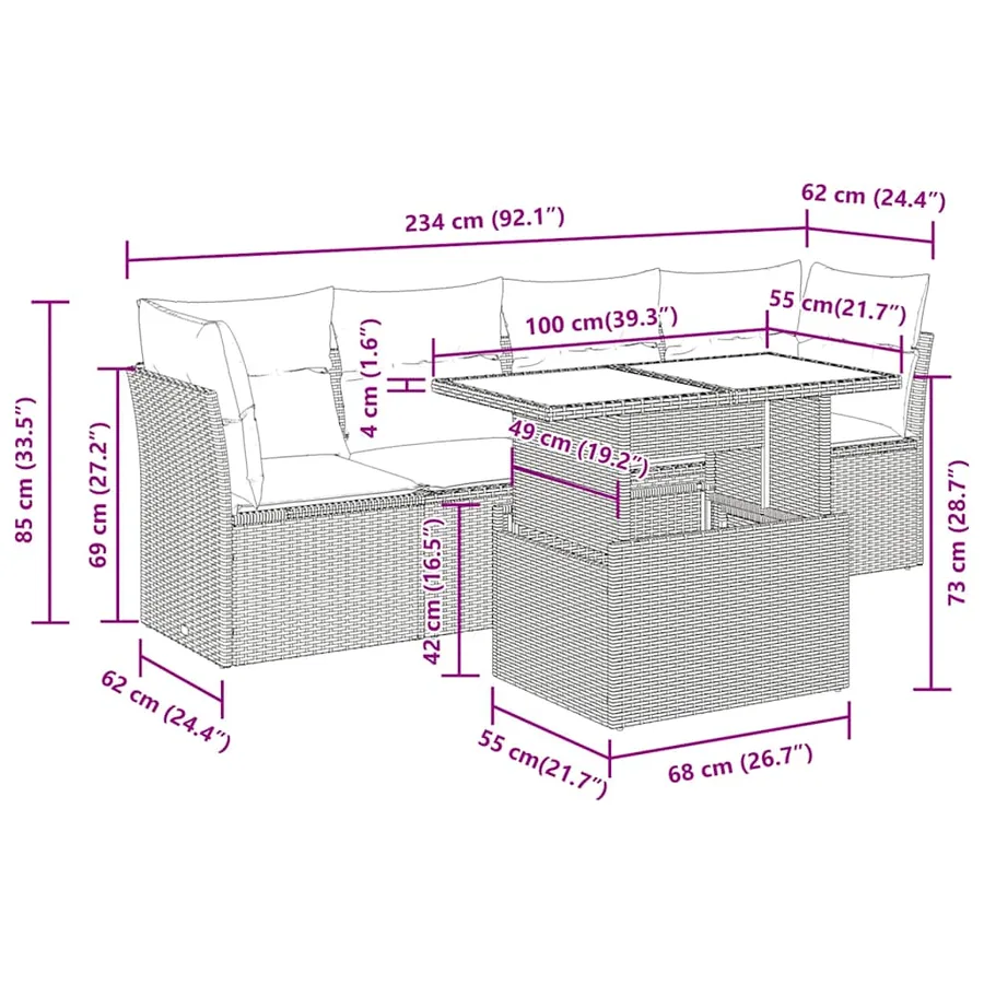 Salon de jardin avec coussins 5pcs marron résine tressée acacia - 11
