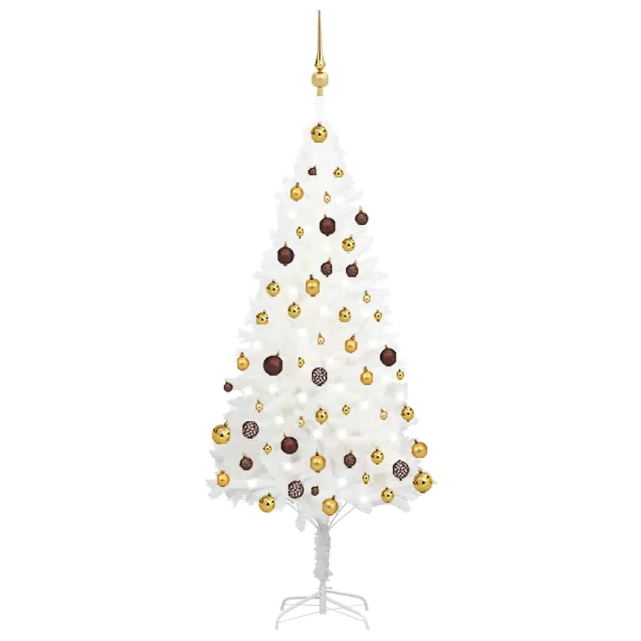 Arbre de Noël artificiel pré-éclairé et boules blanc 150 cm