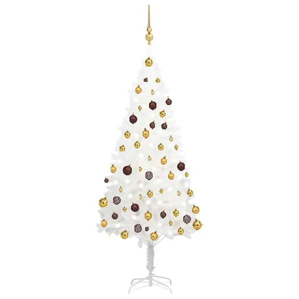 Arbre de Noël artificiel pré-éclairé et boules blanc 150 cm