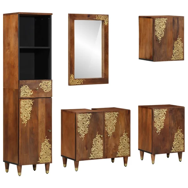 Ensemble de Meubles de Salle de Bain 5 pcs Marron miel