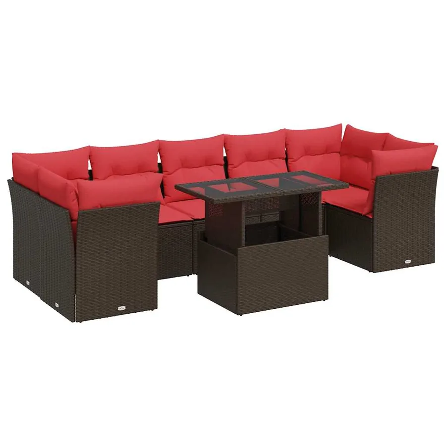 Salon de jardin 8pcs avec coussins marron résine tressée acacia - 2