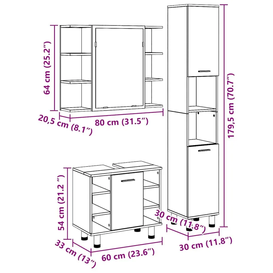 Ensemble de mobilier de salle de bain avec étagère 3 pcs Noir - 20