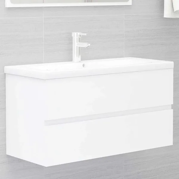 Armoire d'évier avec lavabo intégré blanc bois d'ingénierie