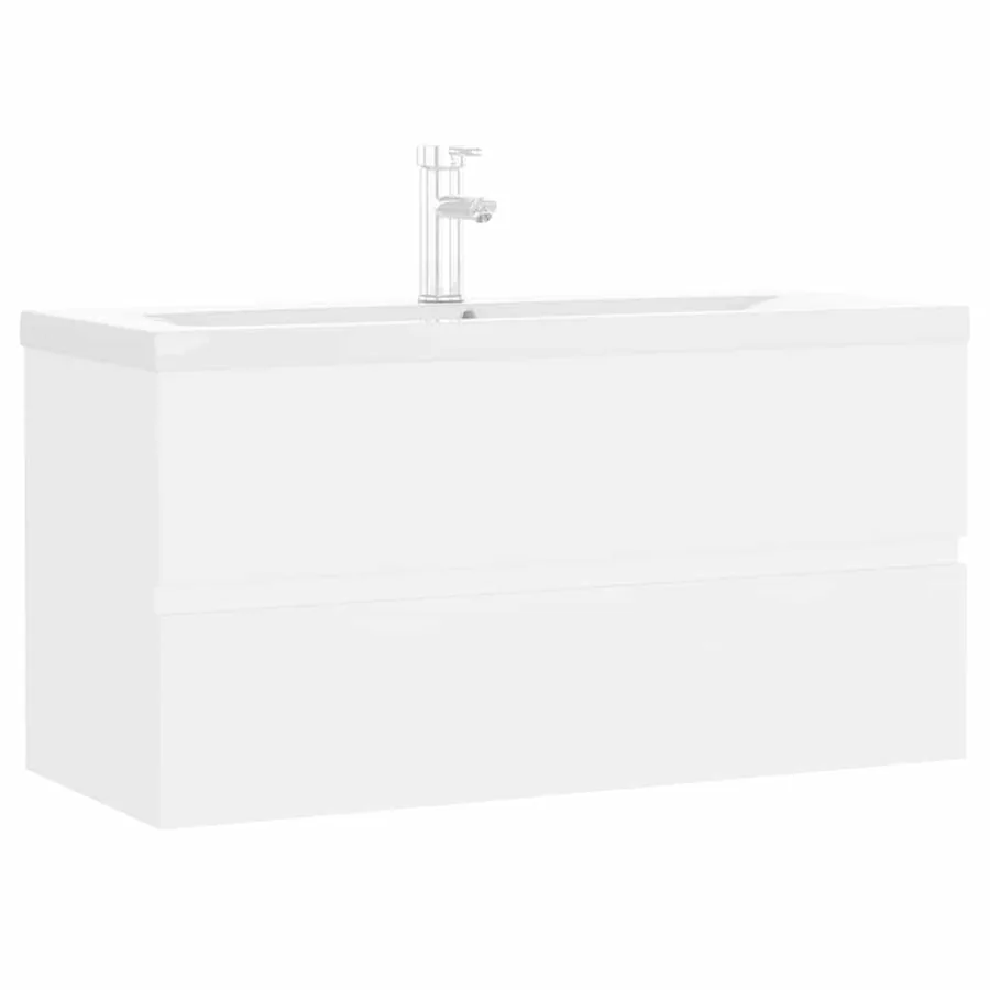 Armoire d'évier avec lavabo intégré blanc bois d'ingénierie - 2