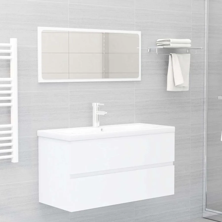 Armoire d'évier avec lavabo intégré blanc bois d'ingénierie - 3