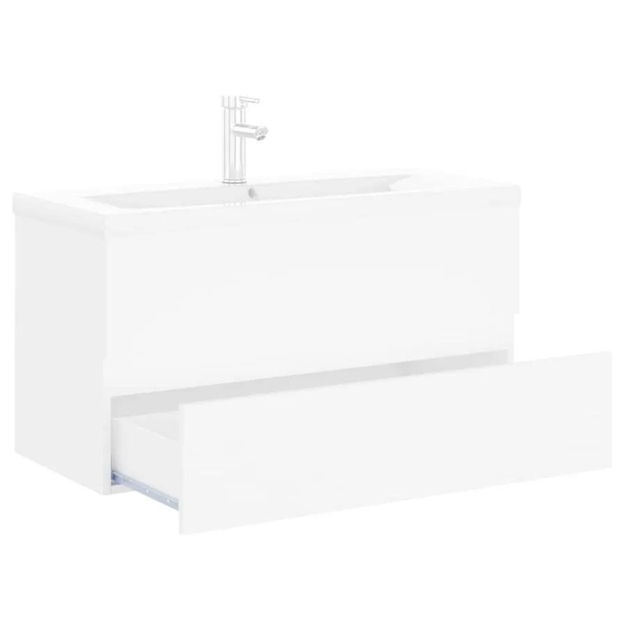 Armoire d'évier avec lavabo intégré blanc bois d'ingénierie - 6