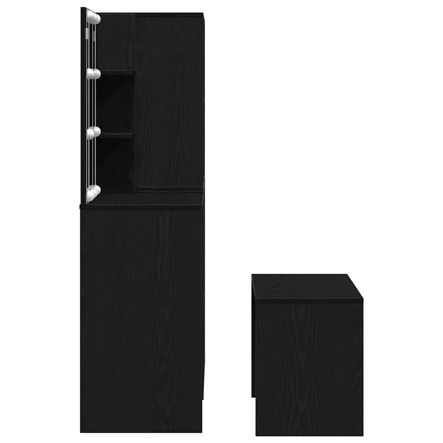 Ensemble de table de maquillage avec LED 4 pcs Chêne noir - 12