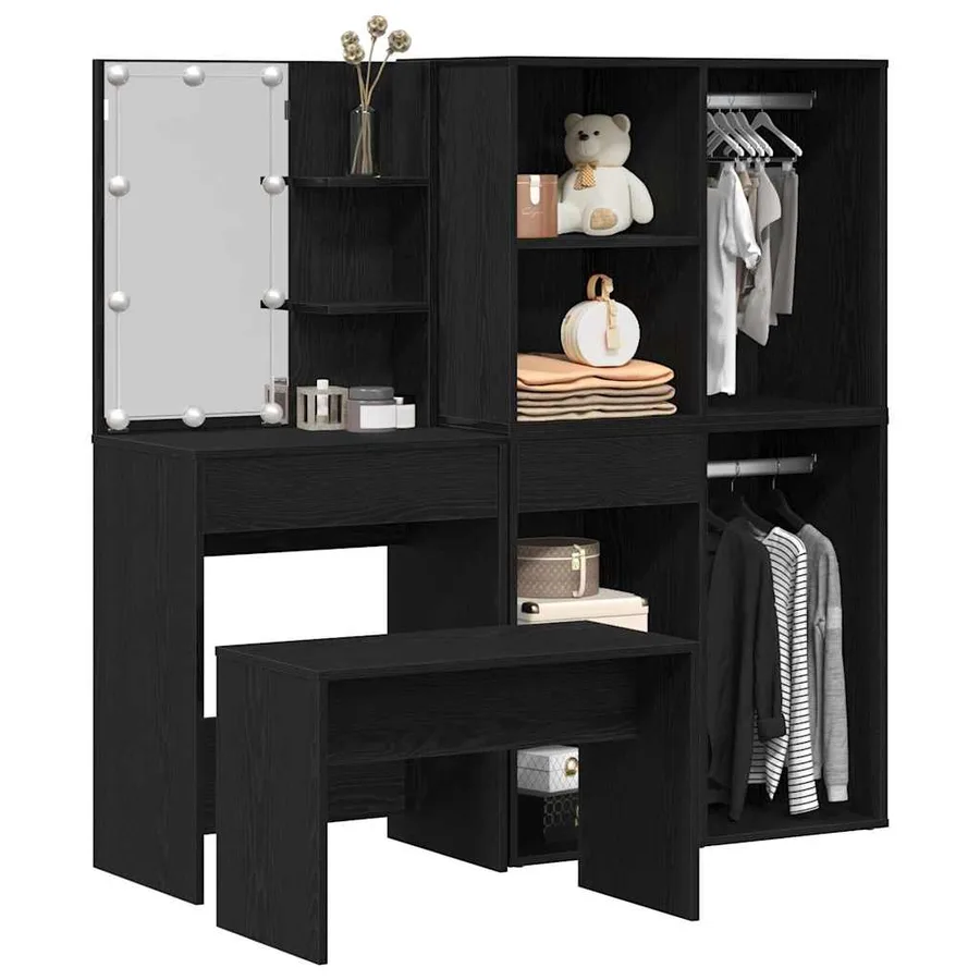 Ensemble de table de maquillage avec LED 4 pcs Chêne noir - 3