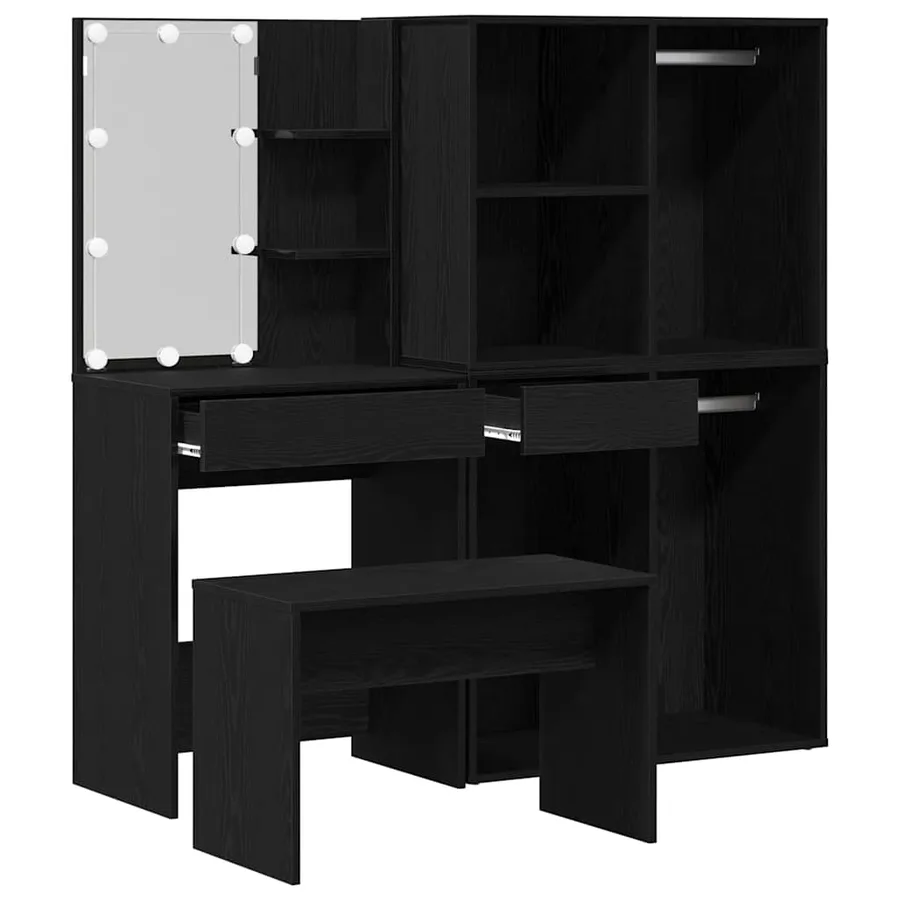 Ensemble de table de maquillage avec LED 4 pcs Chêne noir - 6