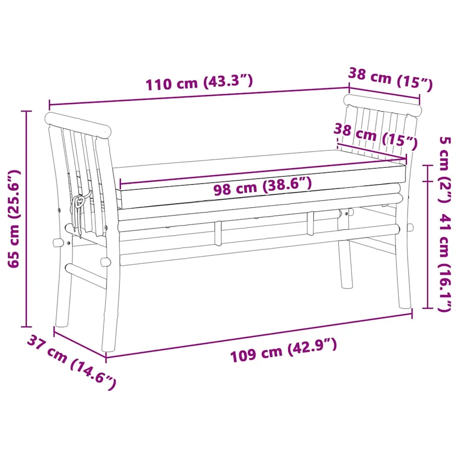 Banc de jardin avec coussin Marron 110 x 38 x 65cm Bambou - 8