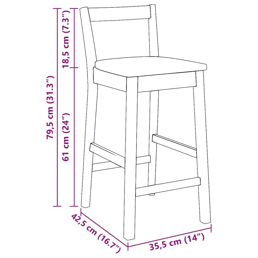 Tabourets de bar (lot de 2) en bois massif naturel et caoutchouc - 10