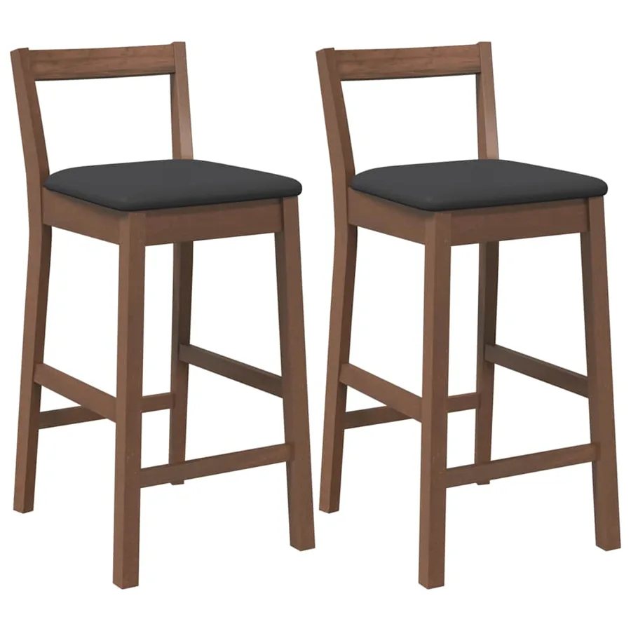 Tabourets de bar avec coussins (lot de 2) en bois massif marron et caoutchouc - 2