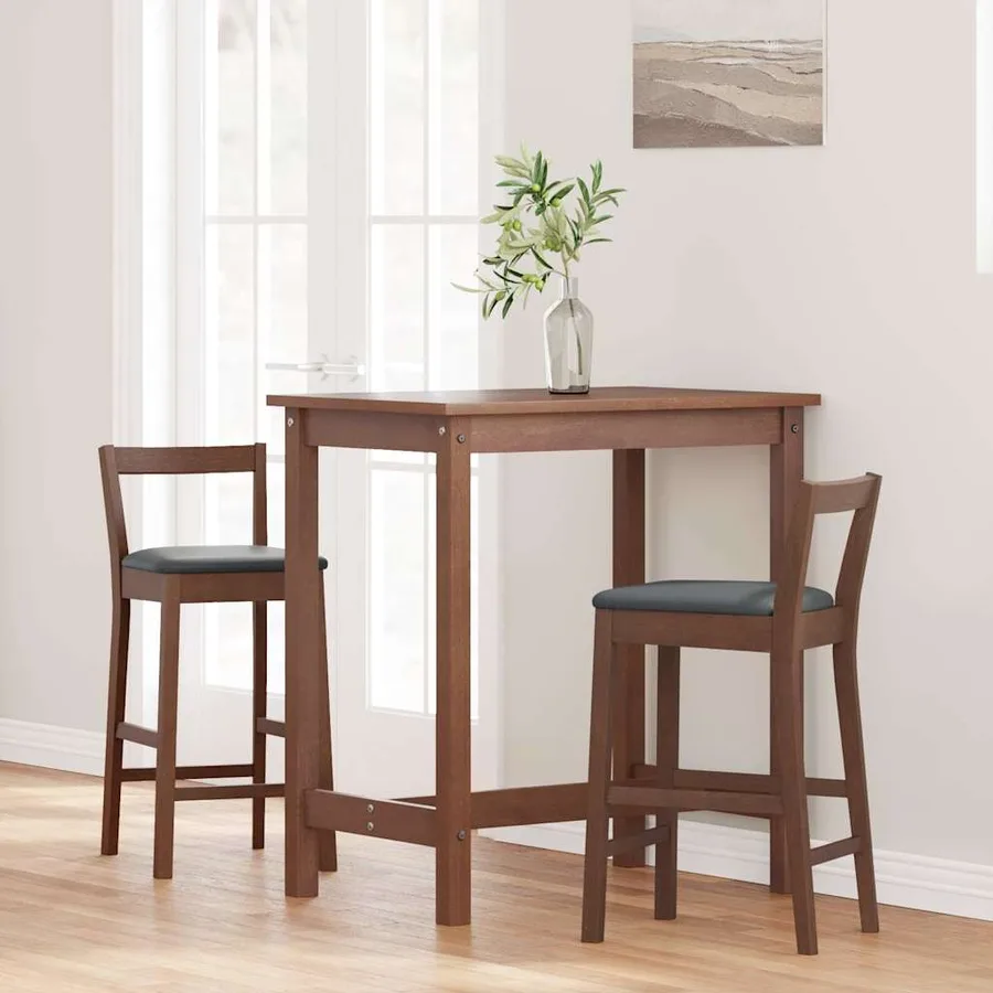 Tabourets de bar avec coussins (lot de 2) en bois massif marron et caoutchouc - 3