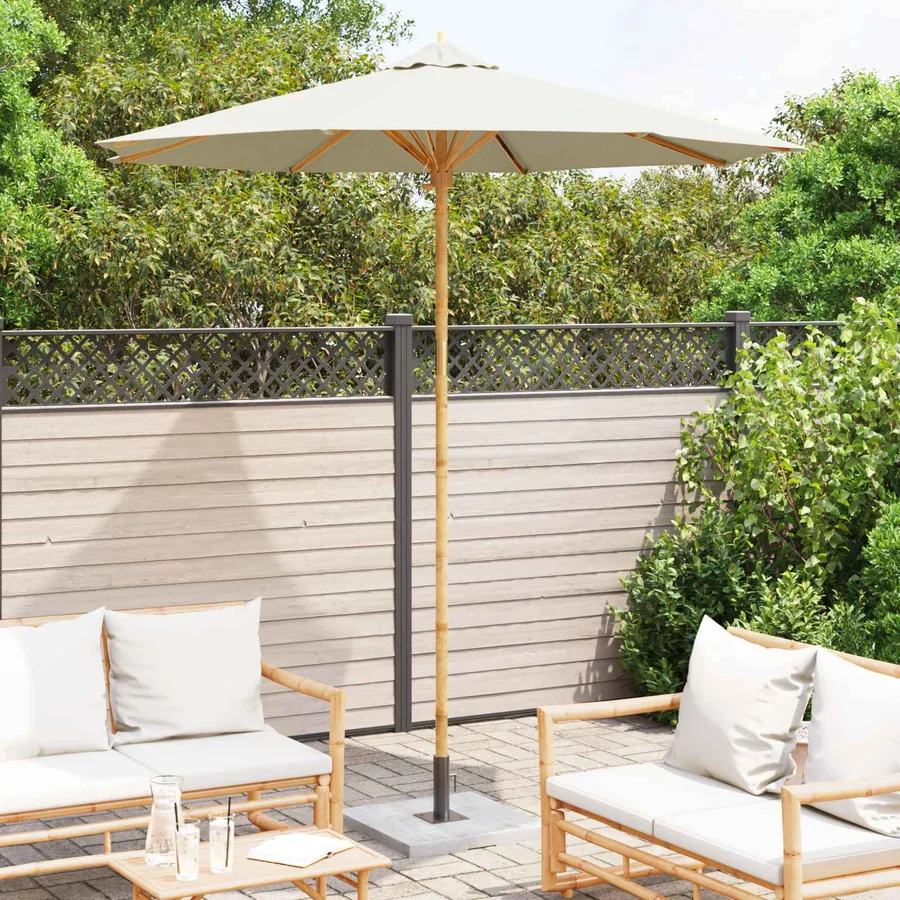 Parasol de jardin Blanc crème Ø 240 x 260 cm Bambou - 3