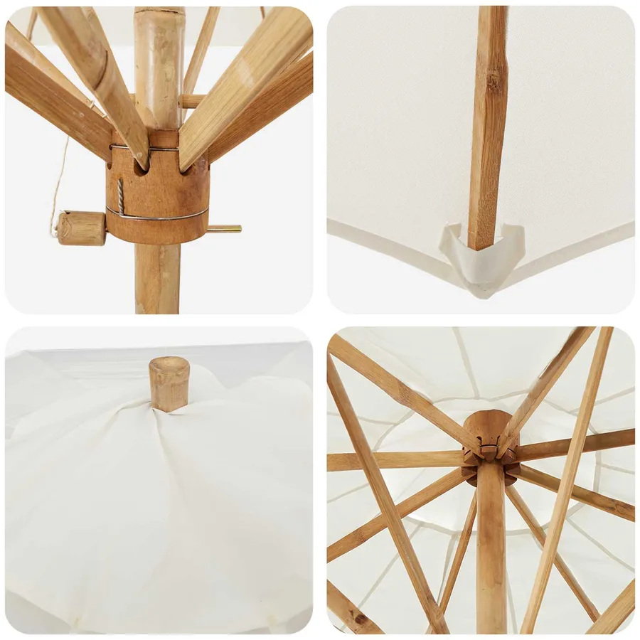 Parasol de jardin Blanc crème Ø 240 x 260 cm Bambou - 6