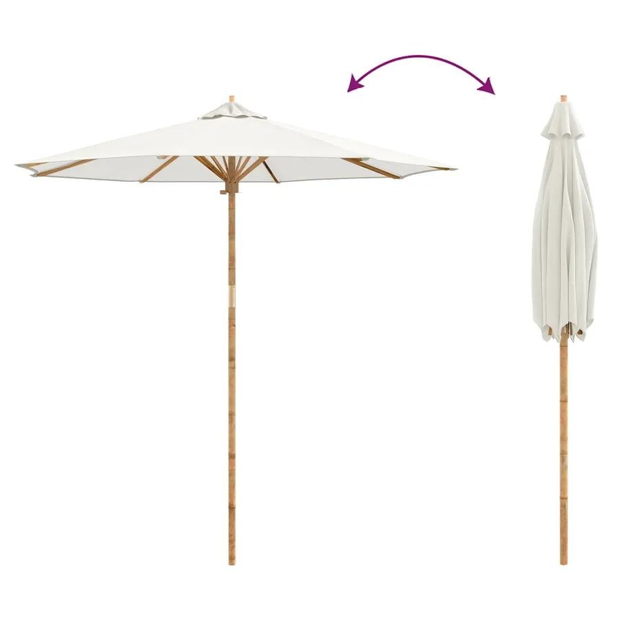 Parasol de jardin Blanc crème Ø 240 x 260 cm Bambou - 7
