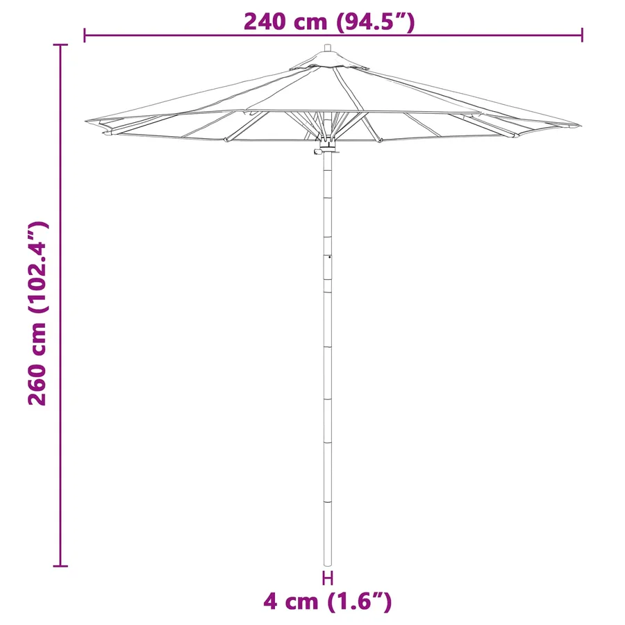 Parasol de jardin Blanc crème Ø 240 x 260 cm Bambou - 8