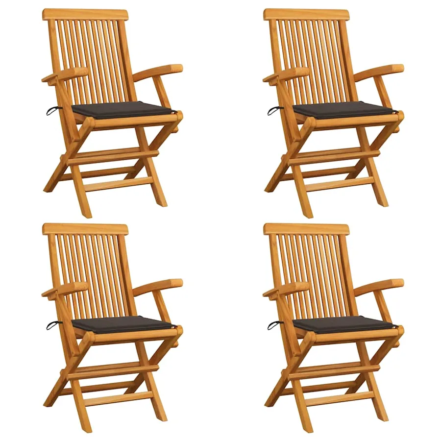 Chaises de jardin et coussins taupe lot de 4 Bois teck massif