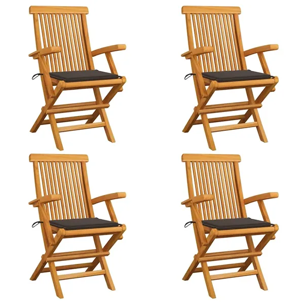 Chaises de jardin et coussins taupe lot de 4 Bois teck massif