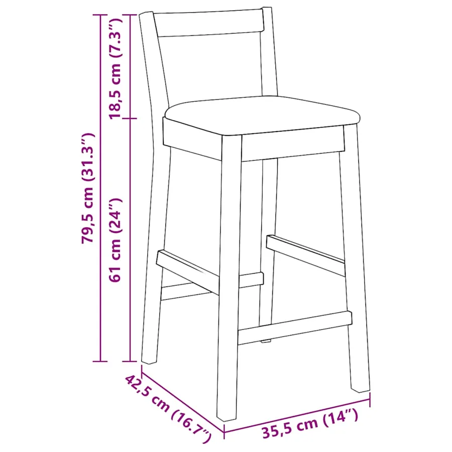 Tabourets de bar avec coussins (lot de 2) en bois massif blanc et caoutchouc - 11