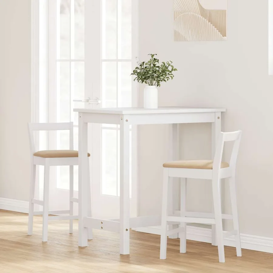 Tabourets de bar avec coussins (lot de 2) en bois massif blanc et caoutchouc - 3