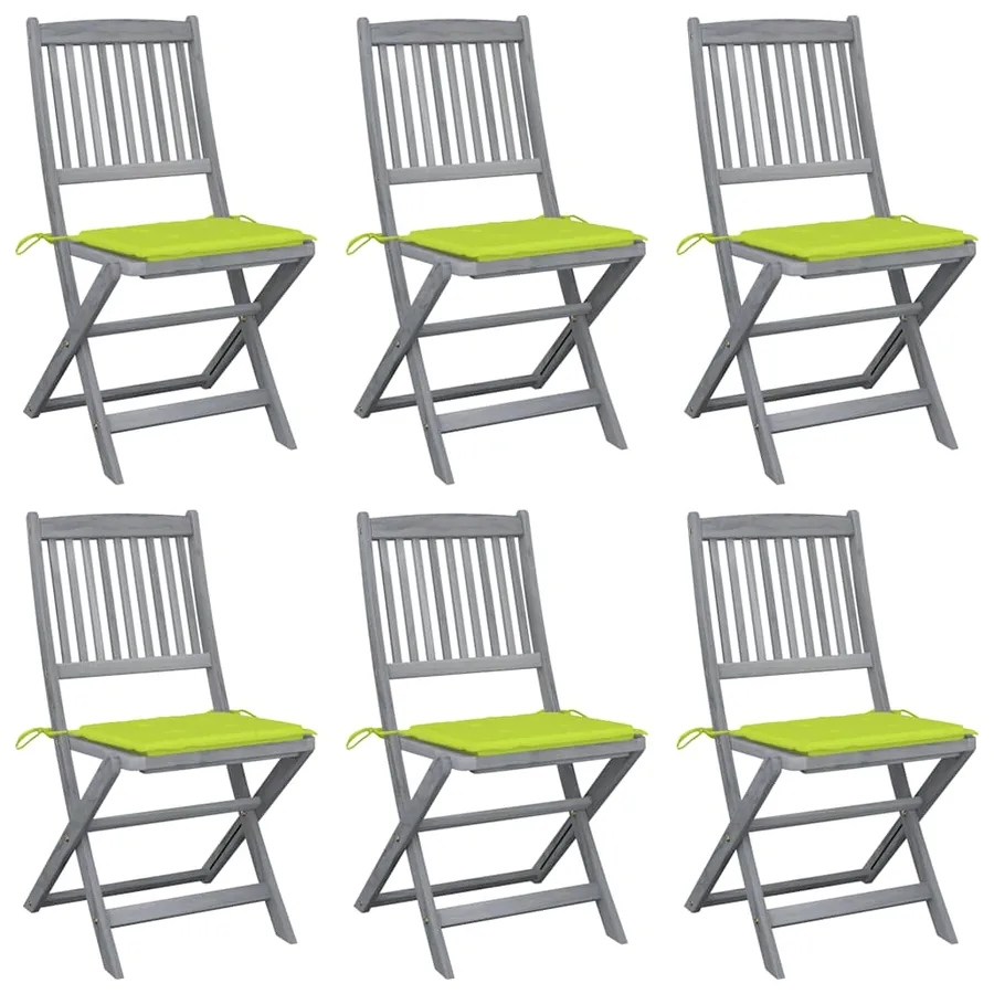 Chaises pliables d'extérieur lot de 6 et coussins Bois d'acacia