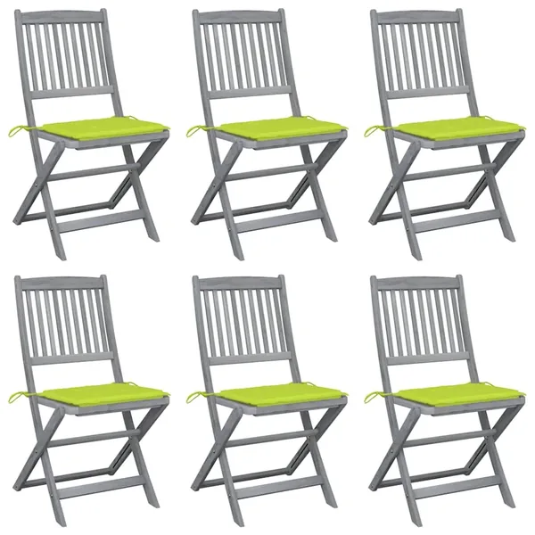 Chaises pliables d'extérieur lot de 6 et coussins Bois d'acacia