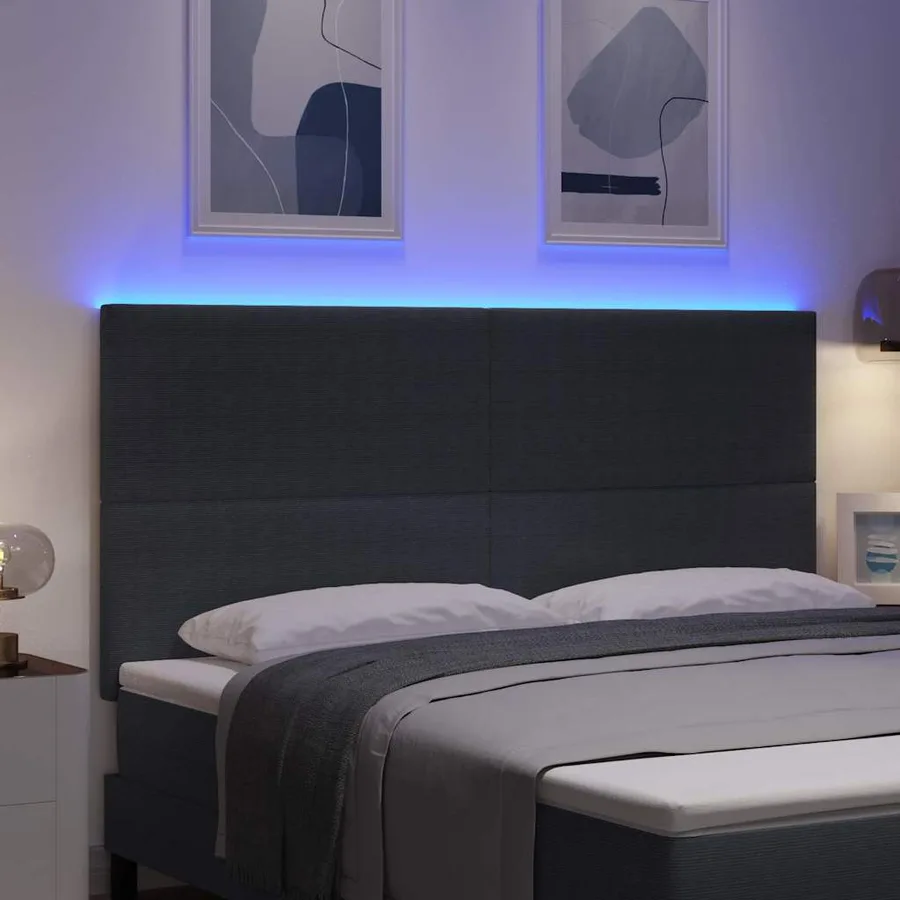 Tête de lit LED Gris foncé 180 cm Tissu en velours côtelé - 4