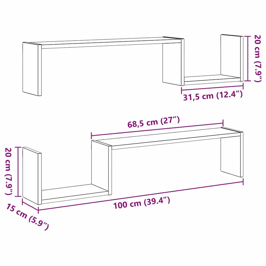 Étagère Murale avec étagère 2 pcs Chêne noir 100 x 15 x 20 cm - 7