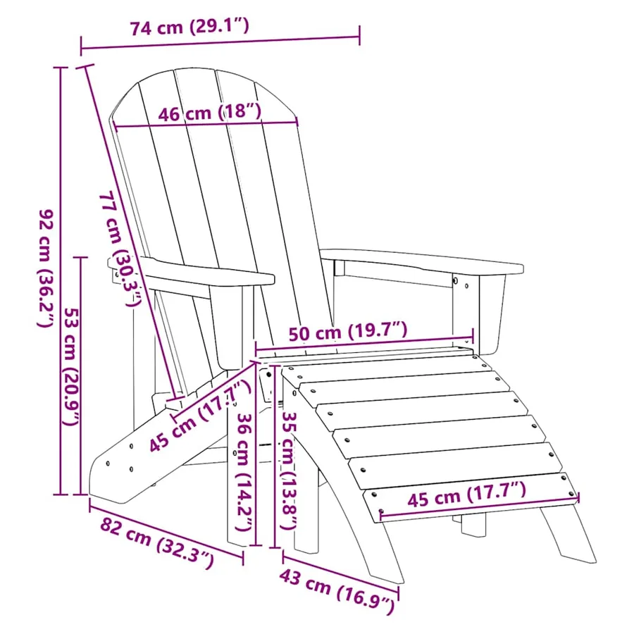 Chaise Adirondack Blanc 82 x 74 x 92 cm HDPE - 11