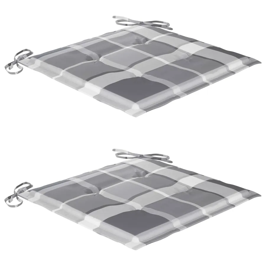Chaises de jardin lot de 2 avec coussins à carreaux gris Teck - 6