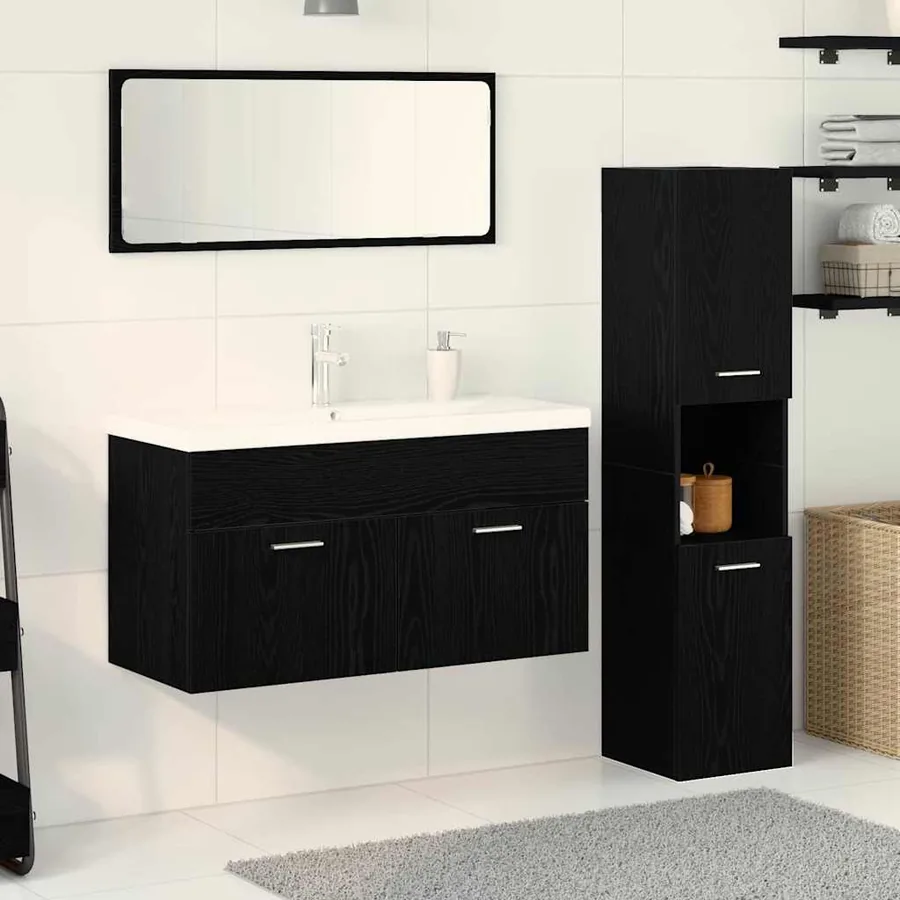 Ensemble de mobilier de salle de bain 4 pcs Chêne noir