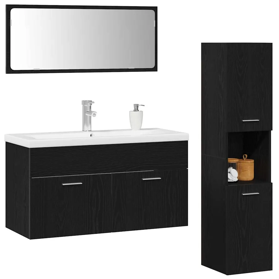 Ensemble de mobilier de salle de bain 4 pcs Chêne noir - 3