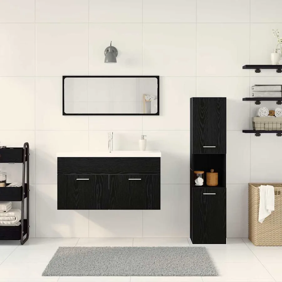 Ensemble de mobilier de salle de bain 4 pcs Chêne noir - 4