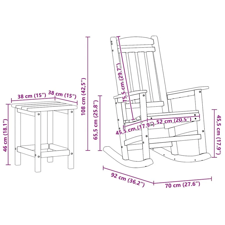 Chaise à bascule 3 pcs Noir Polyéthylène - 12