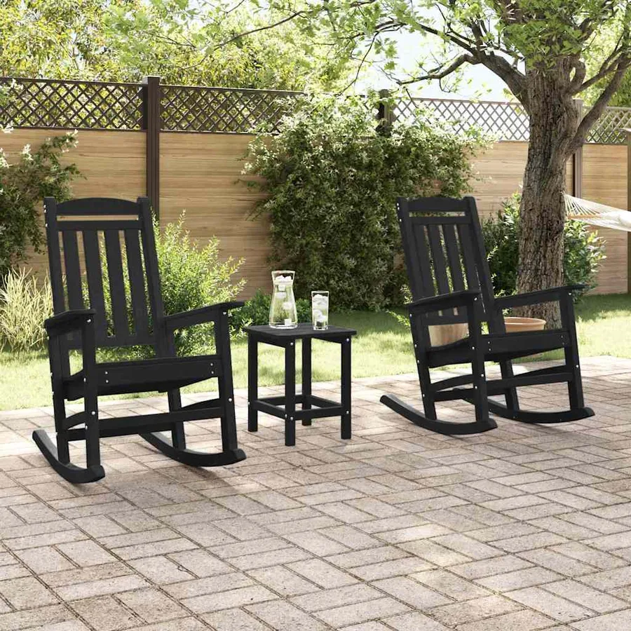 Chaise à bascule 3 pcs Noir Polyéthylène - 4
