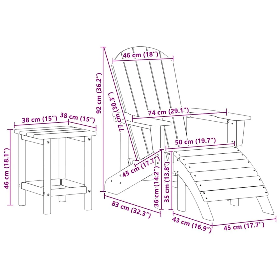 Chaise de jardin 3 pcs Gris clair Polyéthylène - 11