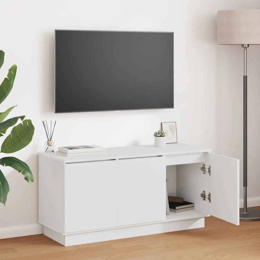 Meuble TV Blanc 100 x 38 x 49 cm Bois d'ingénierie