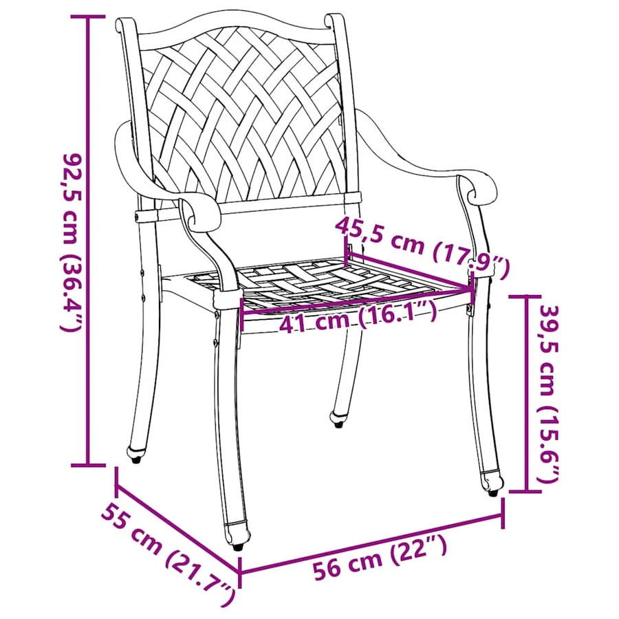 Chaise de jardin 2 pcs Bronze 56 x 55 x 92,5 cm Aluminium - 8