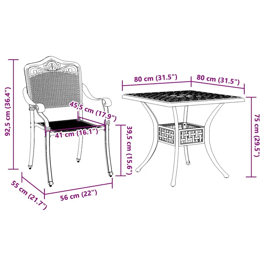 Ensemble de tables de jardin 3 pcs Bronze Aluminium coulé - 14