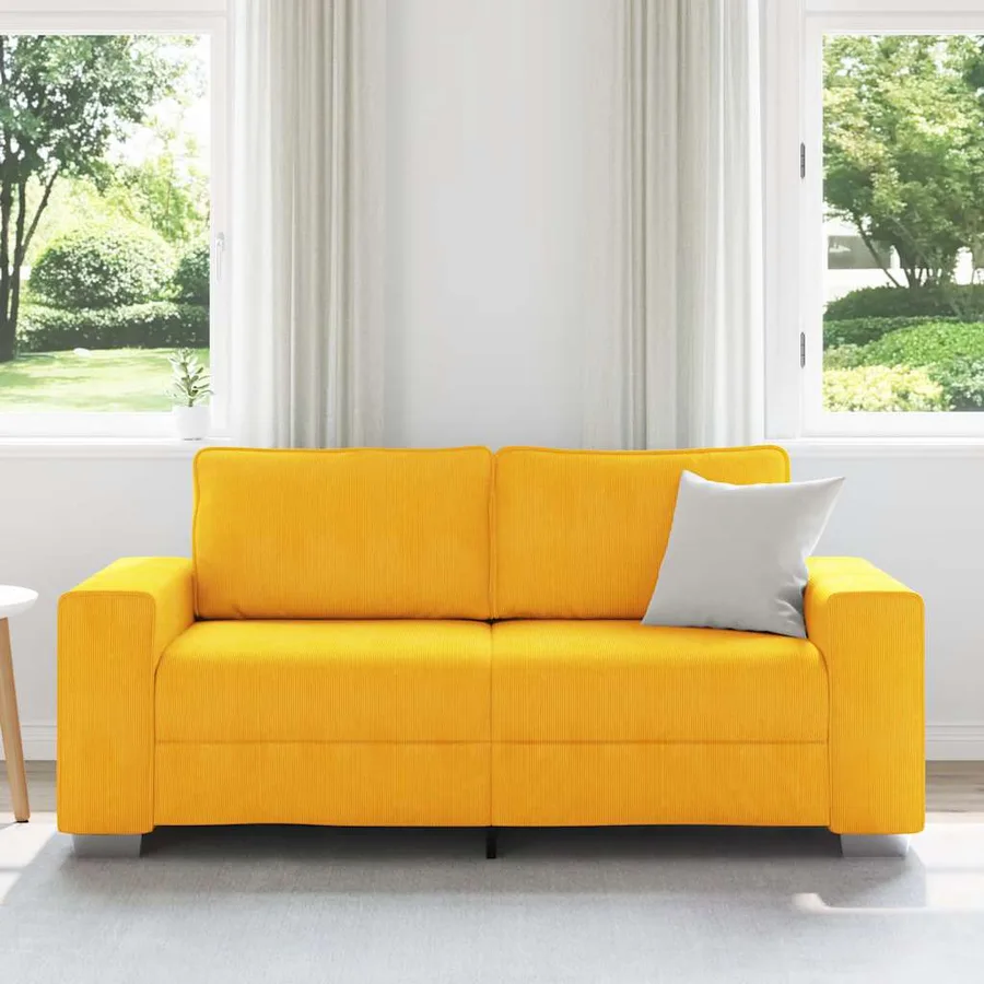 Canapé deux places jaune clair 180 x 77 x 82 cm en tissu velours côtelé - 3