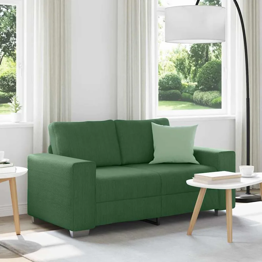 Canapé deux places vert foncé 160 x 77 x 82 cm en tissu velours côtelé