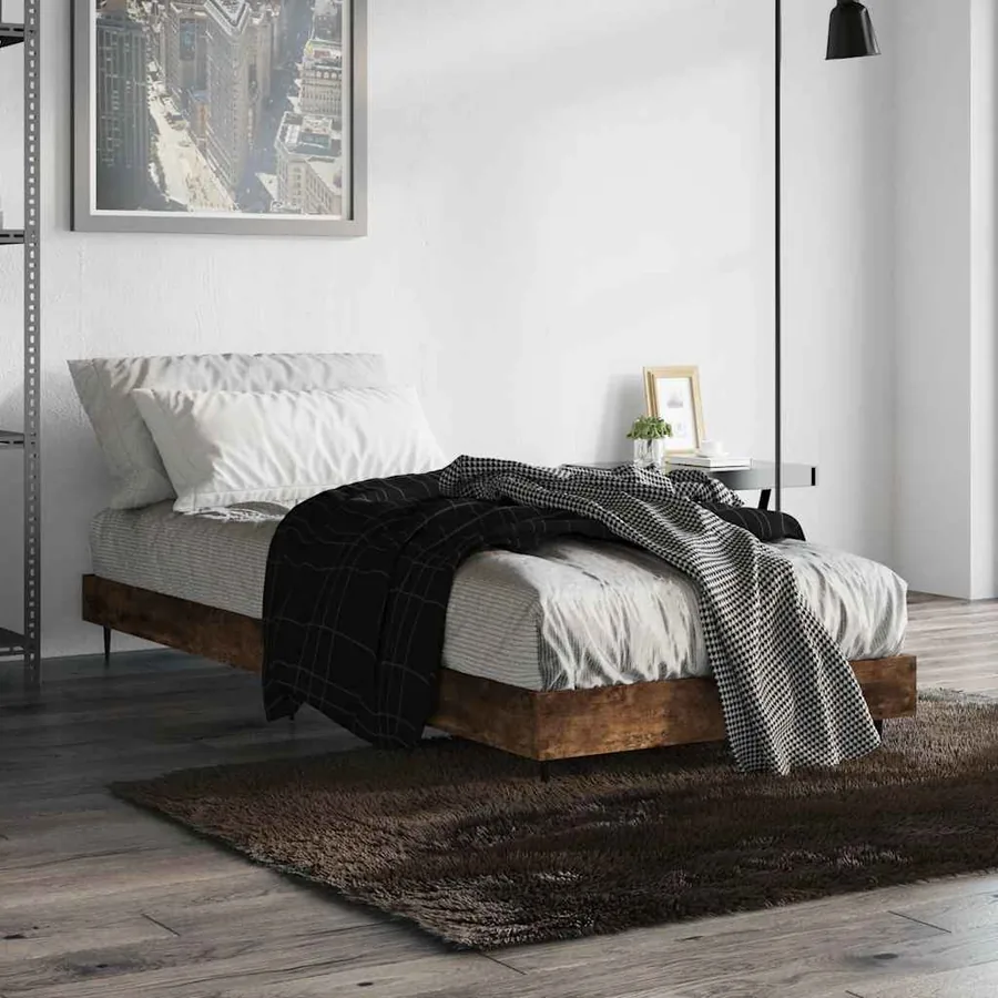 Cadre de lit sans matelas chêne fumé 75x190cm bois d'ingénierie - 4