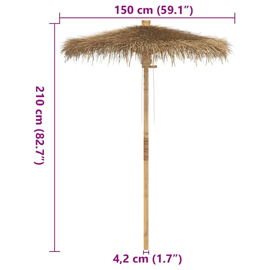 Parasol Tiki avec auvent en feuille de bananier 150 cm bambou - 12