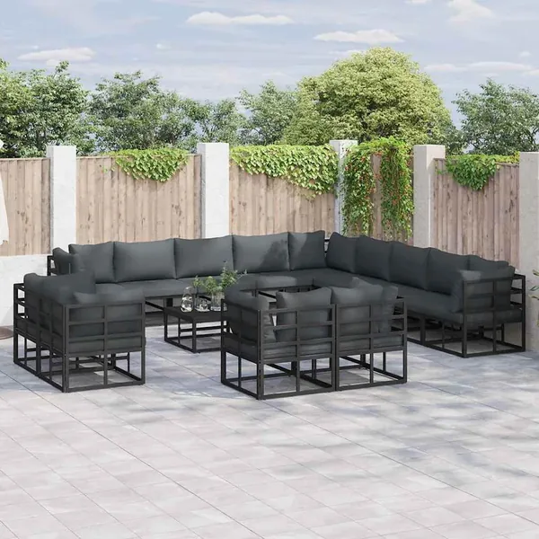 Ensemble de canapé de jardin avec coussin 13 pcs Noir Aluminium