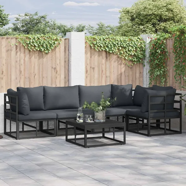 Ensemble de canapé de jardin avec coussin 6 pcs Noir Aluminium