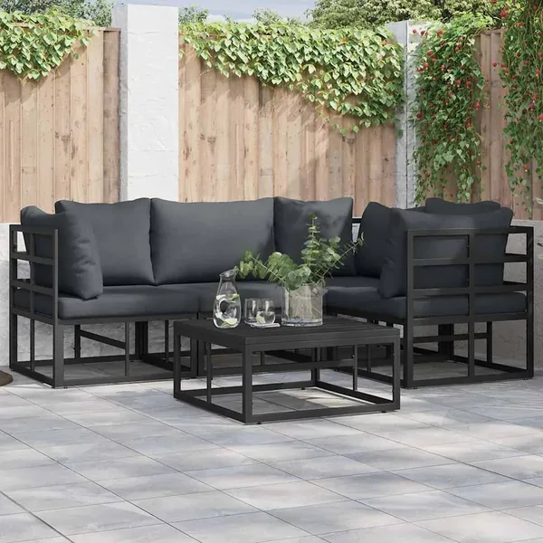 Ensemble de canapé de jardin avec coussin 5 pcs Noir Aluminium