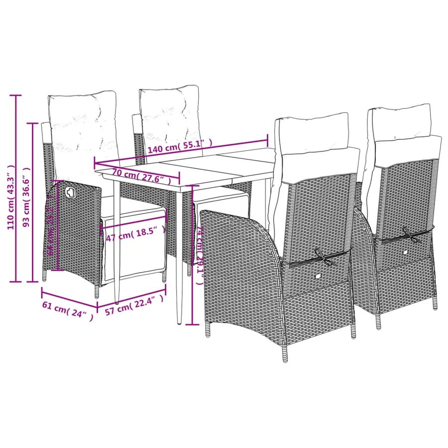 Ensemble à manger de jardin coussins 5pcs Noir Résine tressée - 9